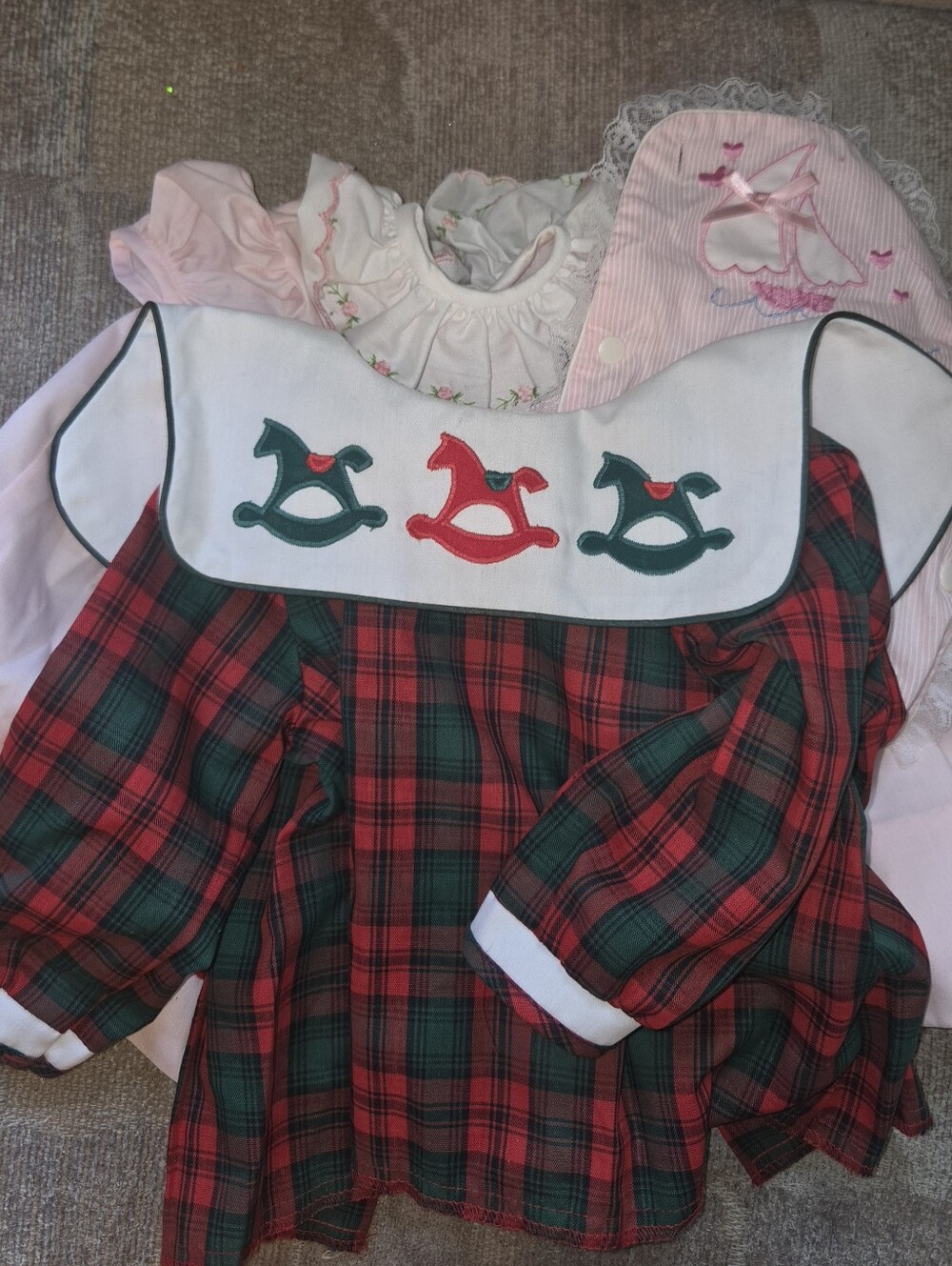 Vintage Baby Girl 3-Pieces Plaid Holiday Dress, Floral Bishop, Sailboat Romper